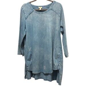 LOGO Womens Amy Blue High-Low Distressed Tunic Top XL 100% Cotton